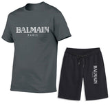 Balmain T Shirt & Sweatpant 2 Piece Set Men's Summer Casual Suit Printing Stylish Two-Piece Set