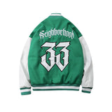 Baby Blue Varsity Jacket Black and White Stitching Embroidery Baggy Coat Men