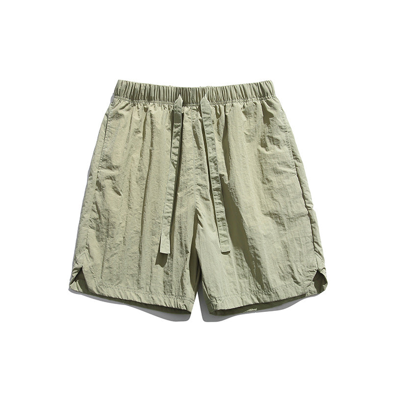 Men Shorts Summer Men's Solid Color Casual Pants Retro Waist Strap Shorts