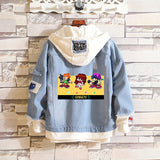 Comic Denim Jacket Man and Woman Cartoon Patterned Denim Jacket