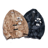 Men's Casual Suit Man Blzer Dark Bear Pendant Tie-Dyed Suit Jacket Men's Retro Loose Lapels Suit