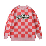 Mens Fall Outfits High Street Style Couple Wear Loose Contrast Color Love Striped Sweater