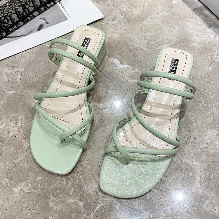 Women Open Toe Sandals Flats Plus Size Slippers Summer Fashionable Chunky Heel Sandals