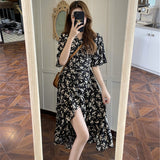 Aesthetic Dress Women's Chiffon Floral Dress V-neck Skirt