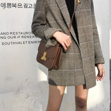 90S Fashion Checkered Suit Chic Retro Loose Mid-Length Plaid Suit Coat for Women