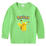 Children Pokemon Pikachu Hoodie Spring and Autumn Pikachu Bottoming Shirt Boys and Girls T-shirt