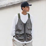 Men Sweater Vest Mechanical Style Solid Color Multi-Pocket Workwear Waistcoat Men's Loose-Fitting Vest Sleeveless Vest