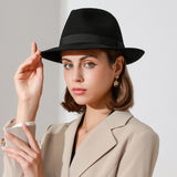 Top Hat Black Woolen Felt Cap Autumn and Winter Men's and Women's British Style Top Hat Fedora Hat