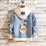 Comic Denim Jacket Bad Bunny Cartoon Printed Denim Spring and Autumn Men's Loose Jacket