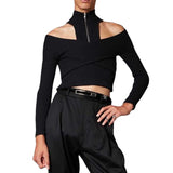 Rave Outfits Mens Long Sleeve Shirt Turtleneck T-shirt Sexy off-the-Shoulder Top Men's Fashion Knitwear