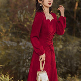 Court Vintage Red Gold Velvet cottagecore aesthetic dress