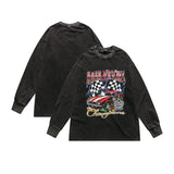 Mens Fall Outfits Retro Dark Printed Long Sleeve High Street Washed Loose Head Sweater for Men