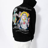 Mens Fall Outfits Graffiti Worn Looking Washed-out Hooded Sweater Male and Female Personality Loose