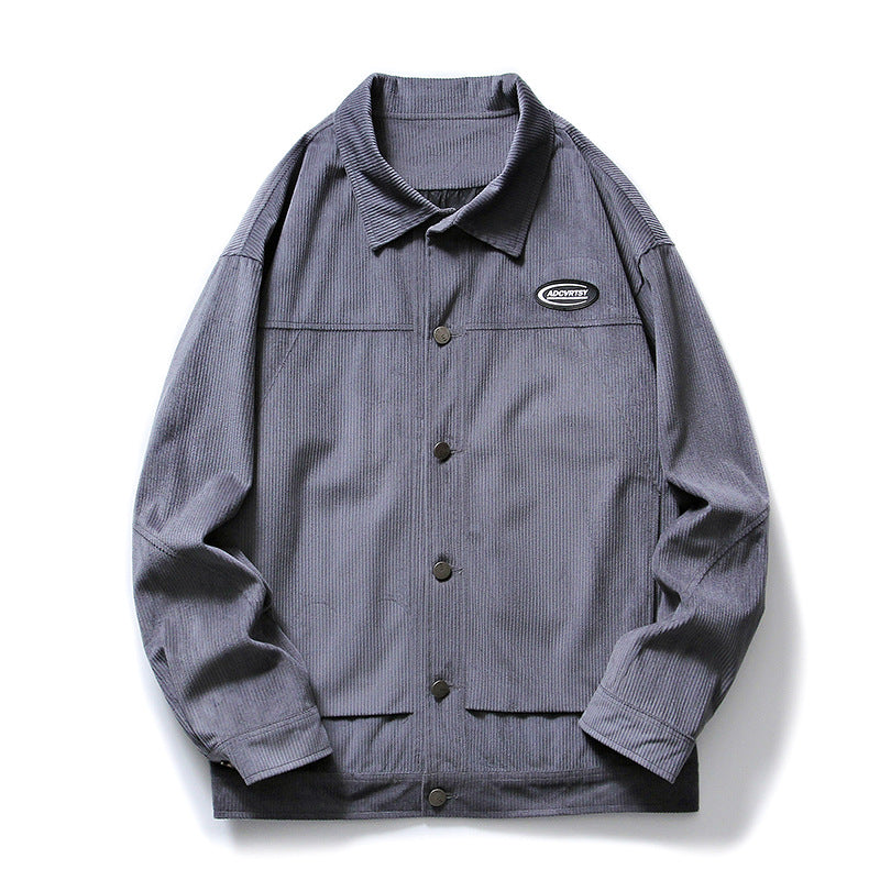 Beige Varsity Jacket Men's Autumn Workwear Baseball Uniform Loose Sports and Leisure Corduroy Jacket