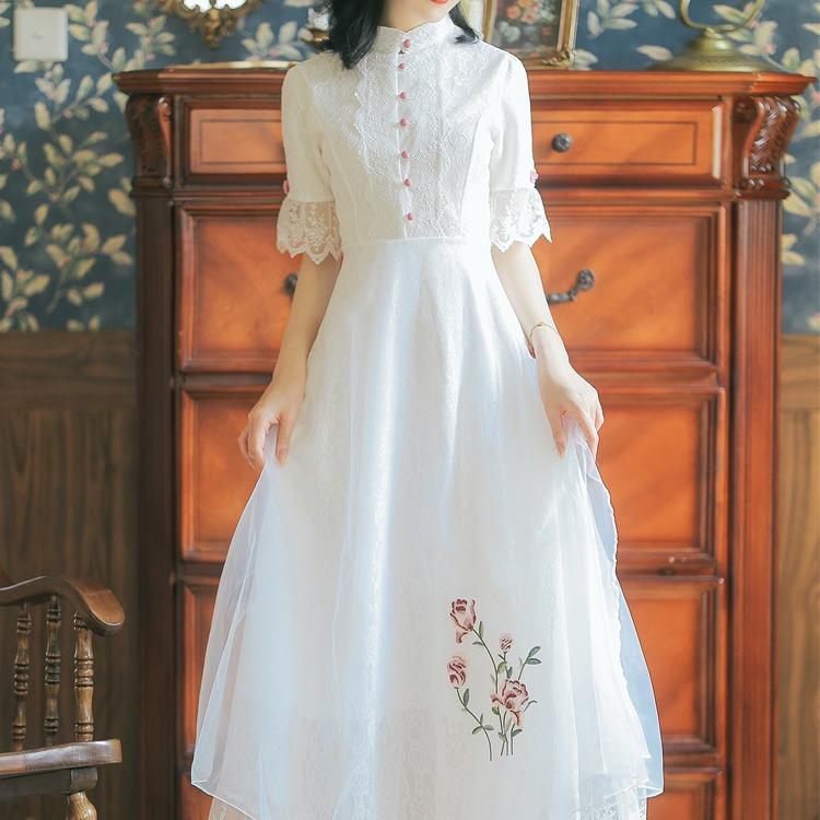 Women's Cottagecore Dress Retro High-Grade Dress Women's Summer White Dress