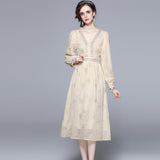 Daisy Buchanan Dress V-neck Long Sleeve Beaded Sequins Dress