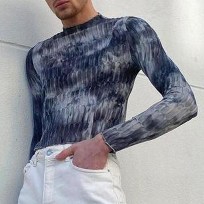 Rave Outfits Men Long Sleeve Shirt Tight Bottoming Shirt Printed Slim-Fit Long-Sleeved T-shirt for Men