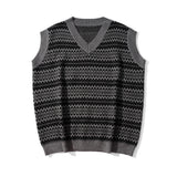 Men Sweater Vest Contrasting Color Jacquard Sweater Vest Vest Men's BF Idle Style Loose V-neck Sleeveless Sweater Coat