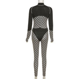 Fashion Printed Color Contrast Patchwork High Waist Tight Sports Fitness Jumpsuit