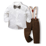 Children Boy Formal Shirt & Suspender Pants 2 Piece Set Children Fall Lapels Long Sleeve Pure