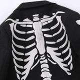 Men's Casual Suit Man Blzer Dark Skeleton Printed Blazer Men's Loose Lapels Jacket Small Suit