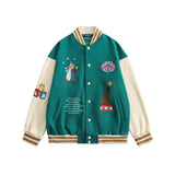 Vintage Letterman Jacket Heyhenry Fleece-Lined Stitching Embroidered Couple Wear Baseball Uniform Jacket Coat for Men and Women