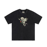 Gallery Dept T Shirts Rose Skull Washed-out Vintage Short Sleeve T-shirt Men and Women Half Sleeve