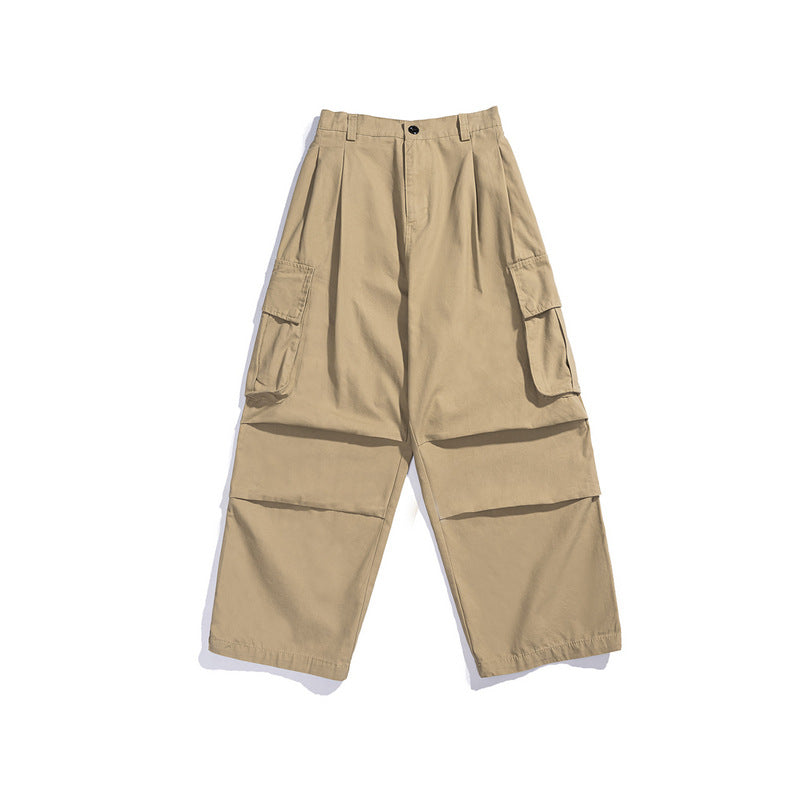 Man Fall Outfits Cargo Pants Multi-Pocket Wide-Leg Overalls Men's and Women's Loose All-Matching Drawstring Ankle-Tied Casual Pants