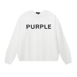 Purple Brand Hoodie Letter Print Terry Casual Loose round Neck Sweatshirt