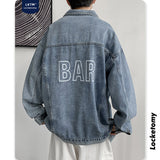 Denim Varsity Jacket Autumn and Winter Denim Jacket Men's Printed Loose Oversize Couple Jacket