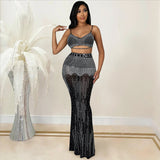 See through Pants Suit Sexy Women Clothing Nightclub Party See-through Camisole Long Dress