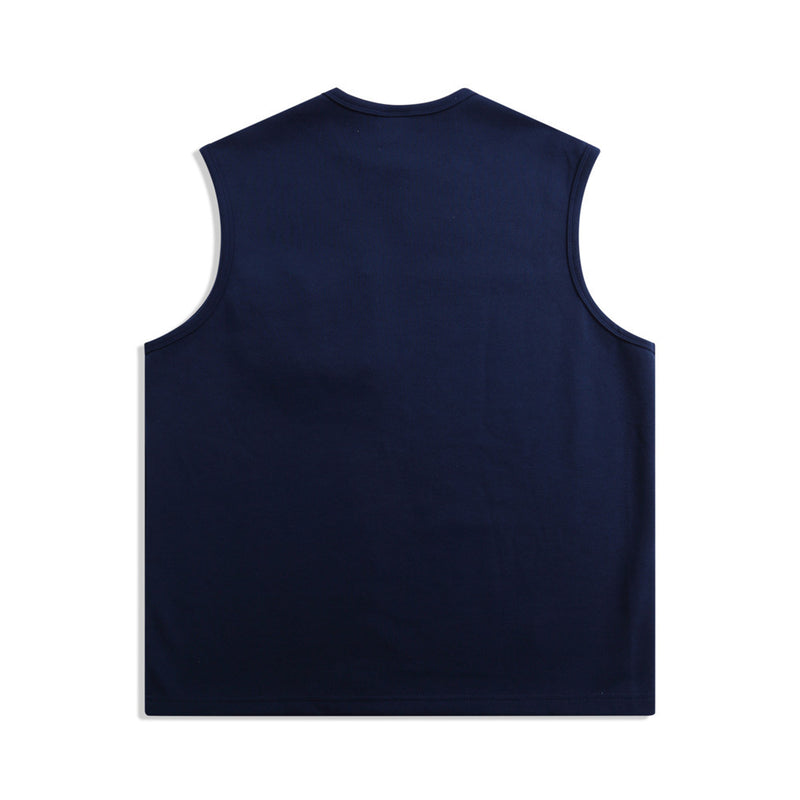 Men Sweater Vest Solid Color Pocket Decorative Vest T-shirt Men's Loose round Neck Waistcoat Vest Sleeveless T-shirt