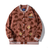 The Bears Varsity Jacket Little Bear Camouflage Spring and Autumn Jacket Retro Couple Baseball Uniform Fresh Men's and Women's Coats