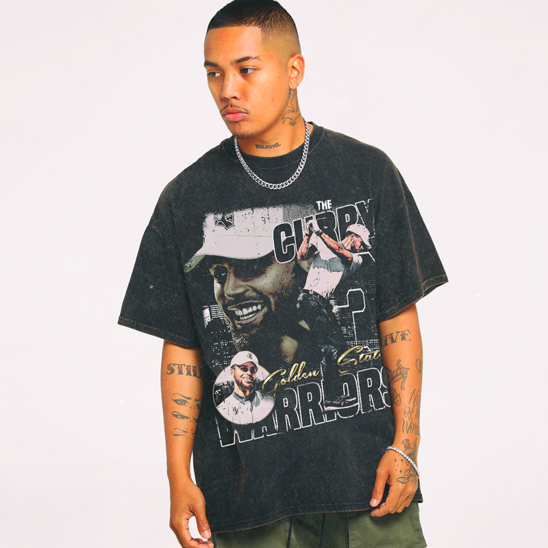 Stephen Curry Shirt NBA Star Curry Short Sleeve T-shirt Loose Hip Hop