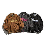 Brown Varsity Jacket Men's Autumn Coat Letter Print Baseball Collar Striped Stitching Youth Casual Jacket