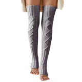Winter Chunky Cable Thick Knit Thigh High Socks Long Stockings Boot Knitted over-the-Knee Stepping Foot Stockings