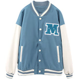 Blue Varsity Jacket Baseball Uniform Girls' Spring and Autumn Junior High School Students Korean Style Loose-Fitting Versatile Thin Jacket