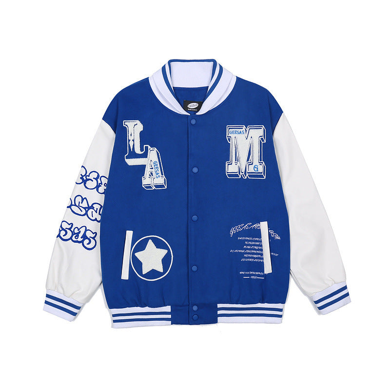 Baby Blue Varsity Jacket Loose Men and Women Autumn Jacket Baseball Uniform