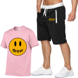 Smiley Face T Shirt Drew Biber Smiley Print Men's Short-Sleeved T-shirt Suit