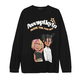 Mens Fall Outfits Figure Printed Crew Neck Sweatshirt Loose Spring and Autumn Long Sleeve T-shirt Top