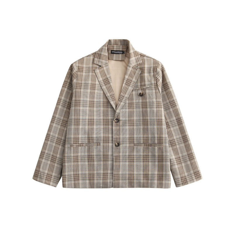 Men's Casual Suit Man Blzer Plaid Blazer Men's Loose Lapels Jacket Casual Small Suit