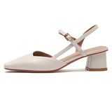 Nude Block Heels Closed Toe Autumn Shoes Women's Leather Shoes Women