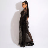 1920S Dress Embroidery Sequin Mesh Diagonal Shoulder Sexy Evening Dress