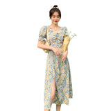 Aesthetic Dress Puff Sleeve Long Dress Summer Floral Skirt