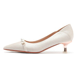 Nude Block Heels Closed Toe Women's Spring Satin High Heels