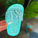 Women Open Toe Sands Flats Plus Size Summer Printed Flat Beach Lazy Slippers