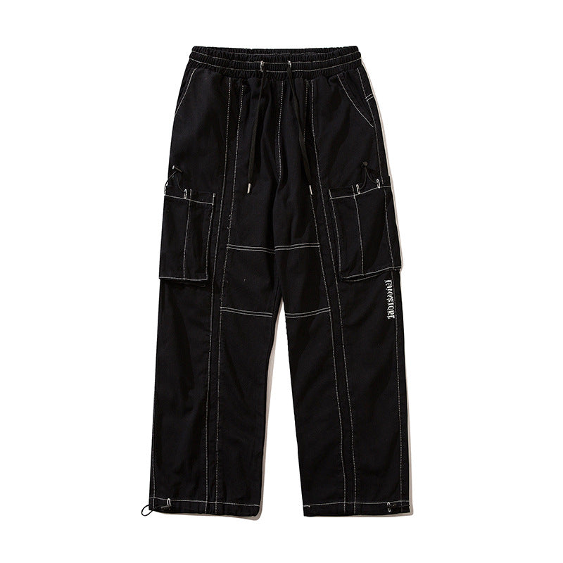 Man Fall Outfits Cargo Pants Vintage Large Pocket Drawstring Men Vibe Style Loose Profile Ankle Banded Working Pants