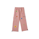 Mens Fall Outfits XINGX Embroidered Multi-Pocket Straight Cargo Pants Men and Women Couple Wide-Leg Casual Pants