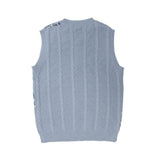 Men Sweater Vest Heart Letter Jacquard V-neck Sweater Waistcoat Men Idle Style Loose Sleeveless Sweater Vest
