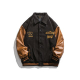 Varsity Jacket Vintage Autumn Coat Campus Fresh Artistic Style Color Contrast Patchwork Three-Color Baseball Uniform for Men